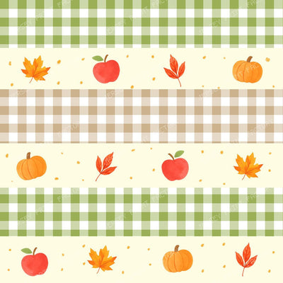 Cozy fall borders stripes with leaves, pumpkins and ginghams