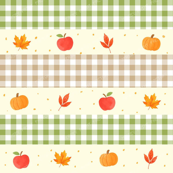 Cozy fall borders stripes with leaves, pumpkins and ginghams
