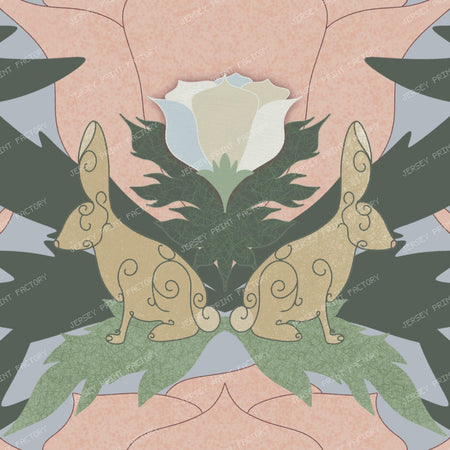 Art Deco Spring Bunny Floral in Soft Sage and Blush