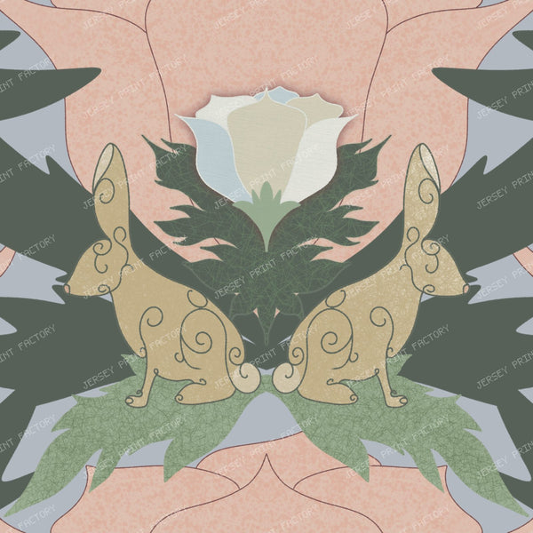 Art Deco Spring Bunny Floral in Soft Sage and Blush