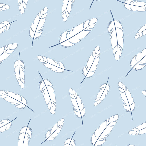 Light Feathers Pattern White on Soft Blue
