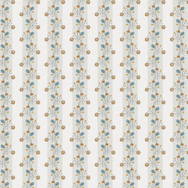 Vintage Chintz Stripe - Teal and Rust