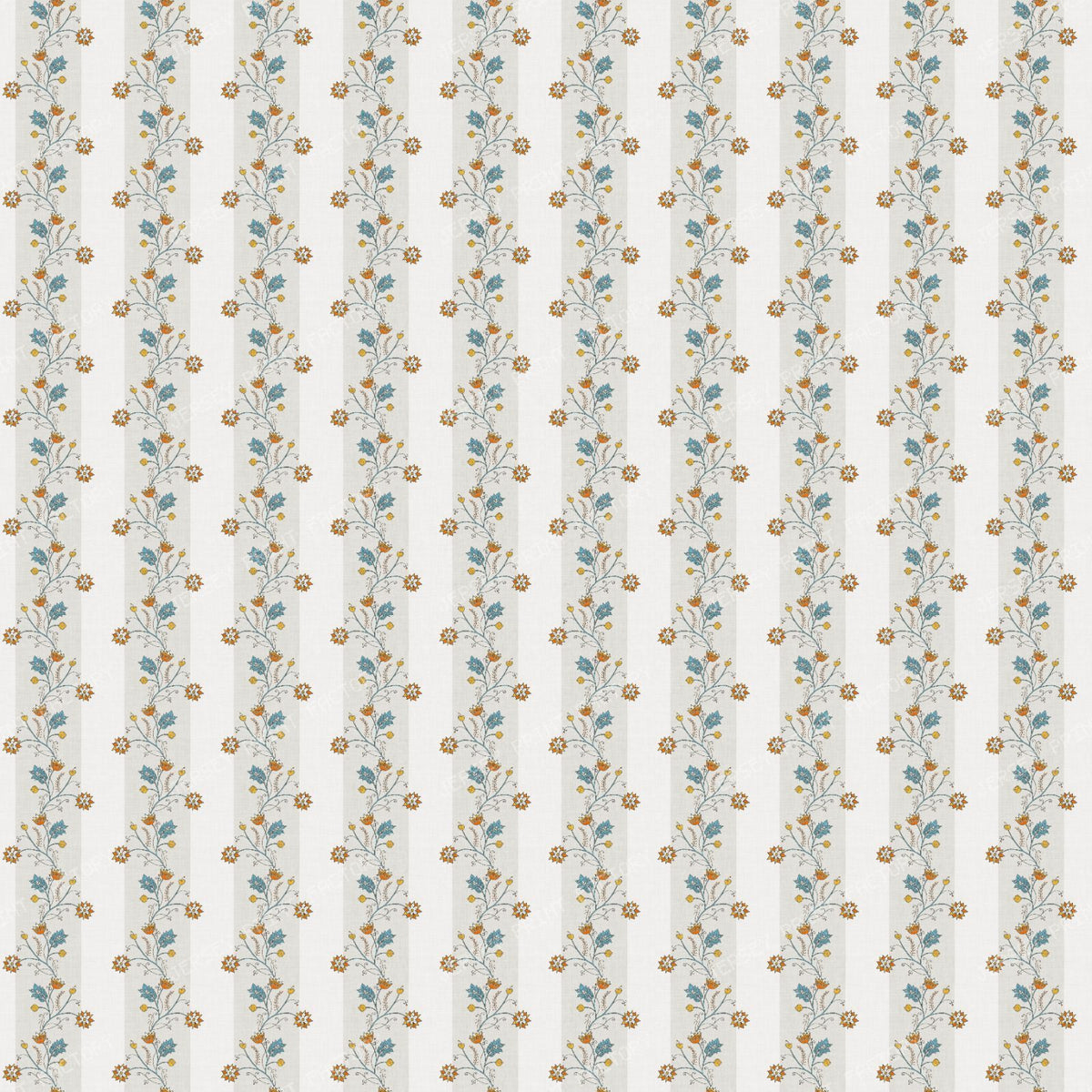 Vintage Chintz Stripe - Teal and Rust