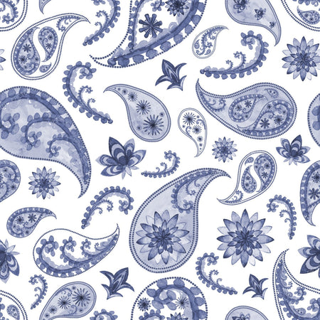 Paisley oriental navy blue background