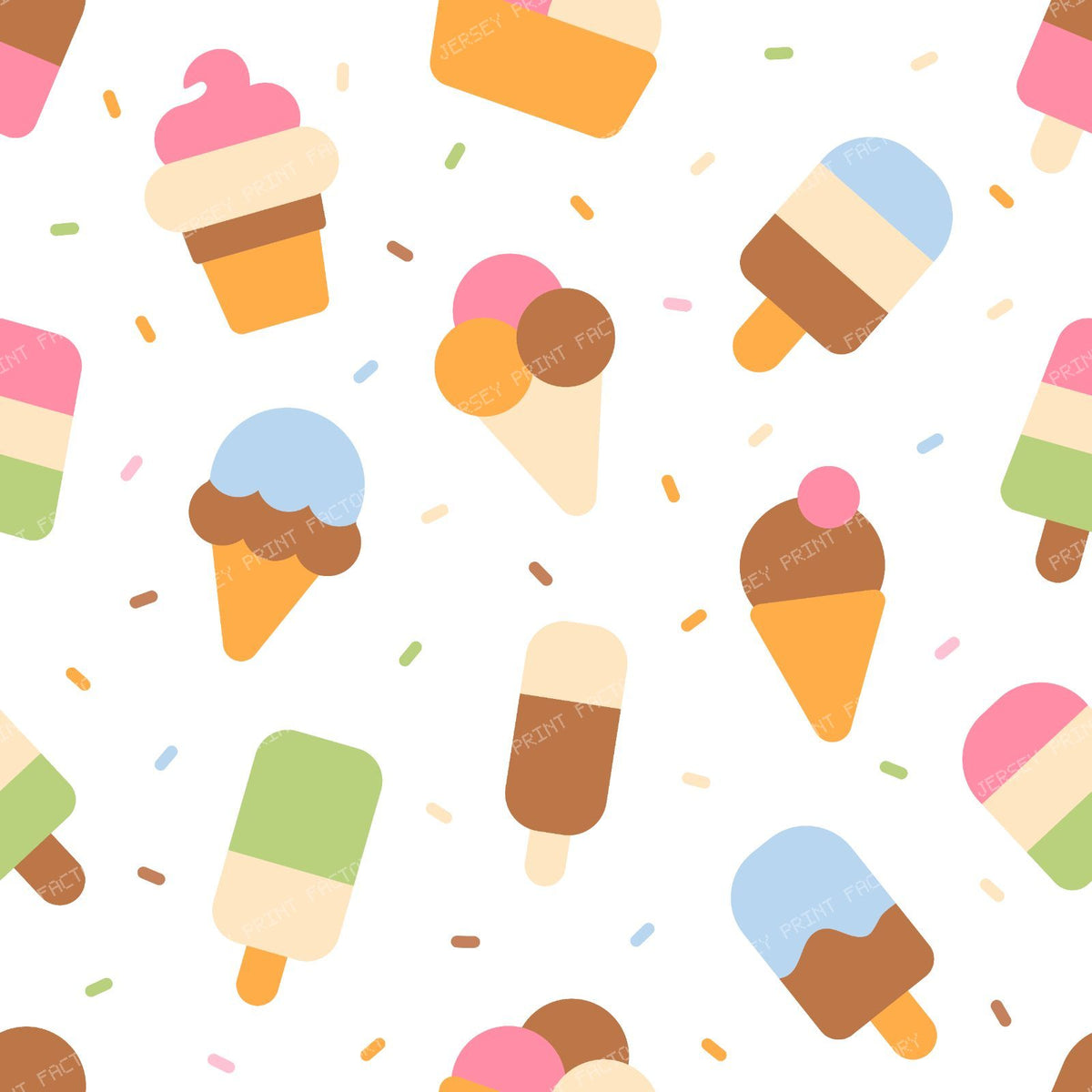 Ice Cream Cone, Ice Popsicle, Ice Cream Pattern — White