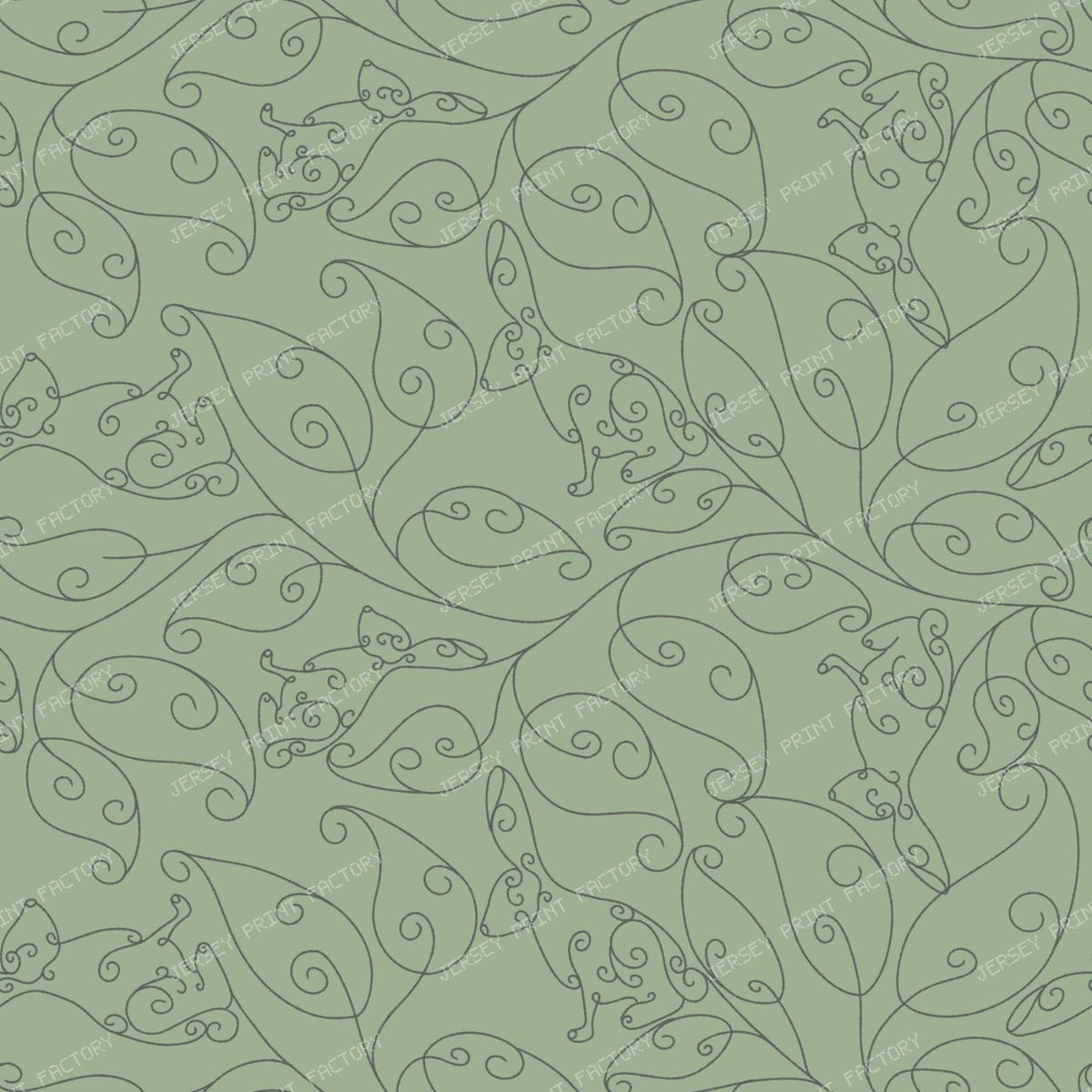 Art Deco Trailing Vine Bunnies in Sage Green
