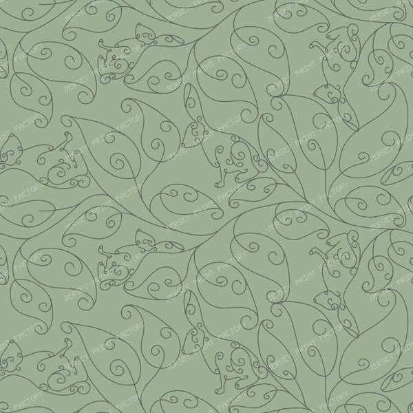 Art Deco Trailing Vine Bunnies in Sage Green