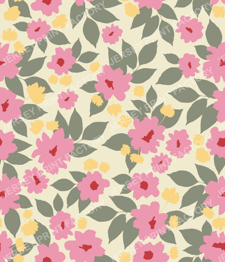 Floral Garden - Flowers and Leaves on Cream