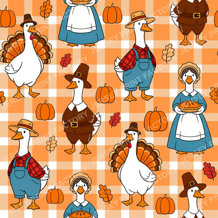 Silly Goose Thanksgiving On Orange Plaid
