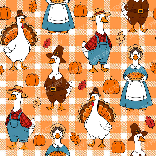 Silly Goose Thanksgiving On Orange Plaid