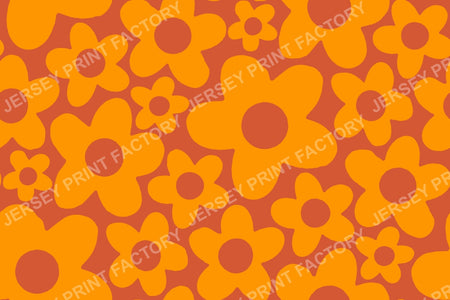 Simple Floral Pattern in Retro 60s - 70s style. Orange, dark orange