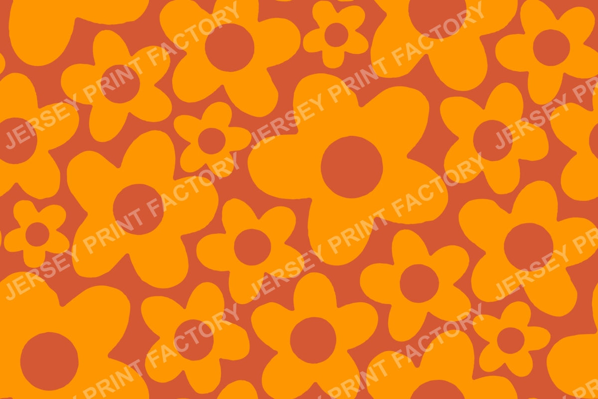 Simple Floral Pattern in Retro 60s - 70s style. Orange, dark orange