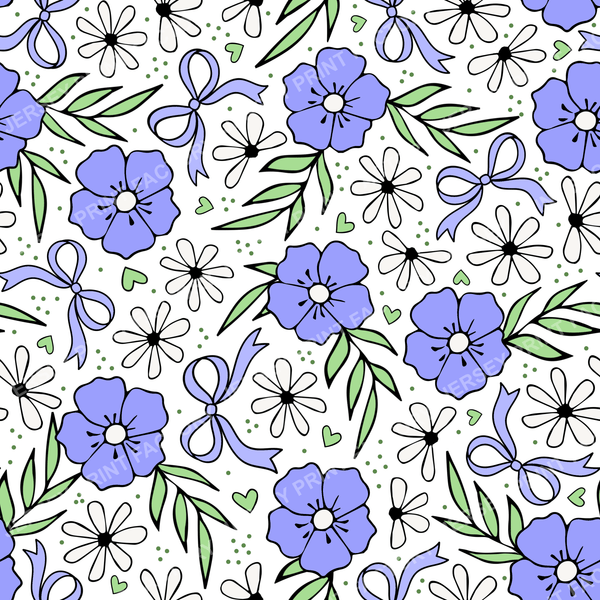 Coquette Meadow Wildflower Floral In Periwinkle On White
