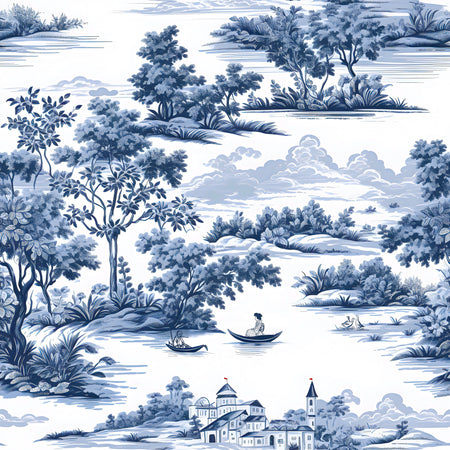 Blue and white Toile de jouy vintage nature art