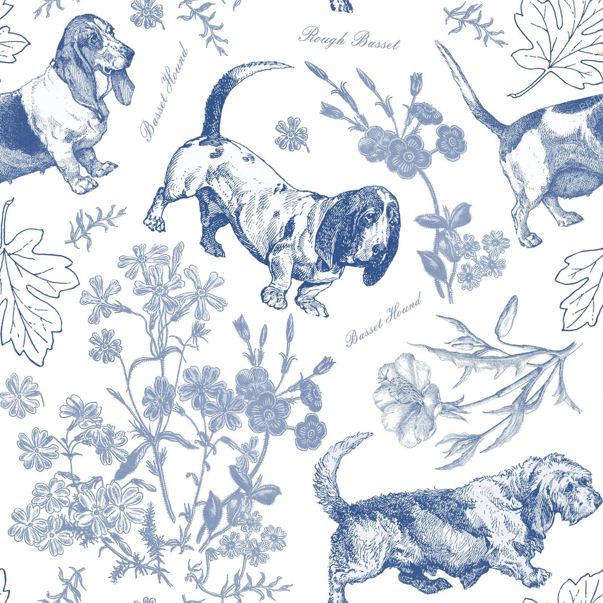 Basset Hound Dogs French Country Chic Blue and White Pattern