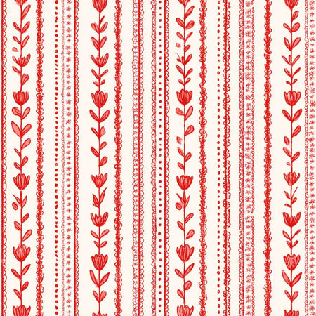 Vertical Stripe Botanical Floral Red