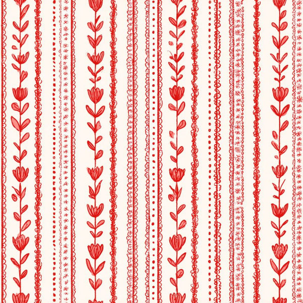 Vertical Stripe Botanical Floral Red