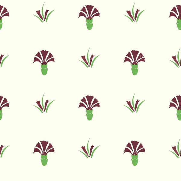 Iznik Carnation Block Prints - White - Medium