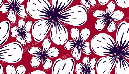 Boho Mid Century Hibiscus Flowers in Red