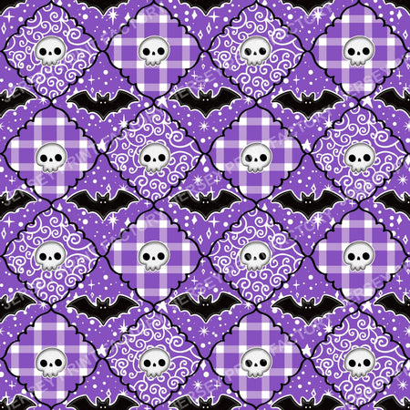 Halloween Patchwork Skulls and Pumpkins in Purple
