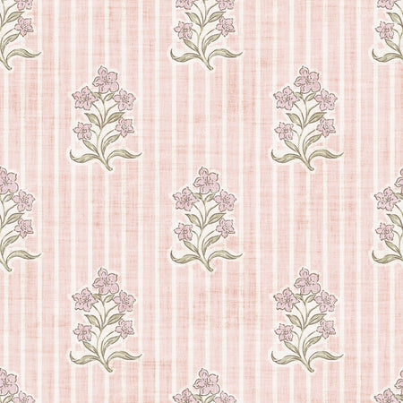 Agatha   Vintage Striped Block Print Floral   Pale Pink