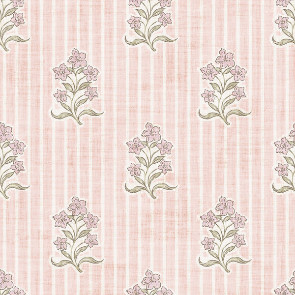 Agatha   Vintage Striped Block Print Floral   Pale Pink