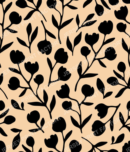 Fleurline - Modern Vintage Floral Silhouette - Black on Beige