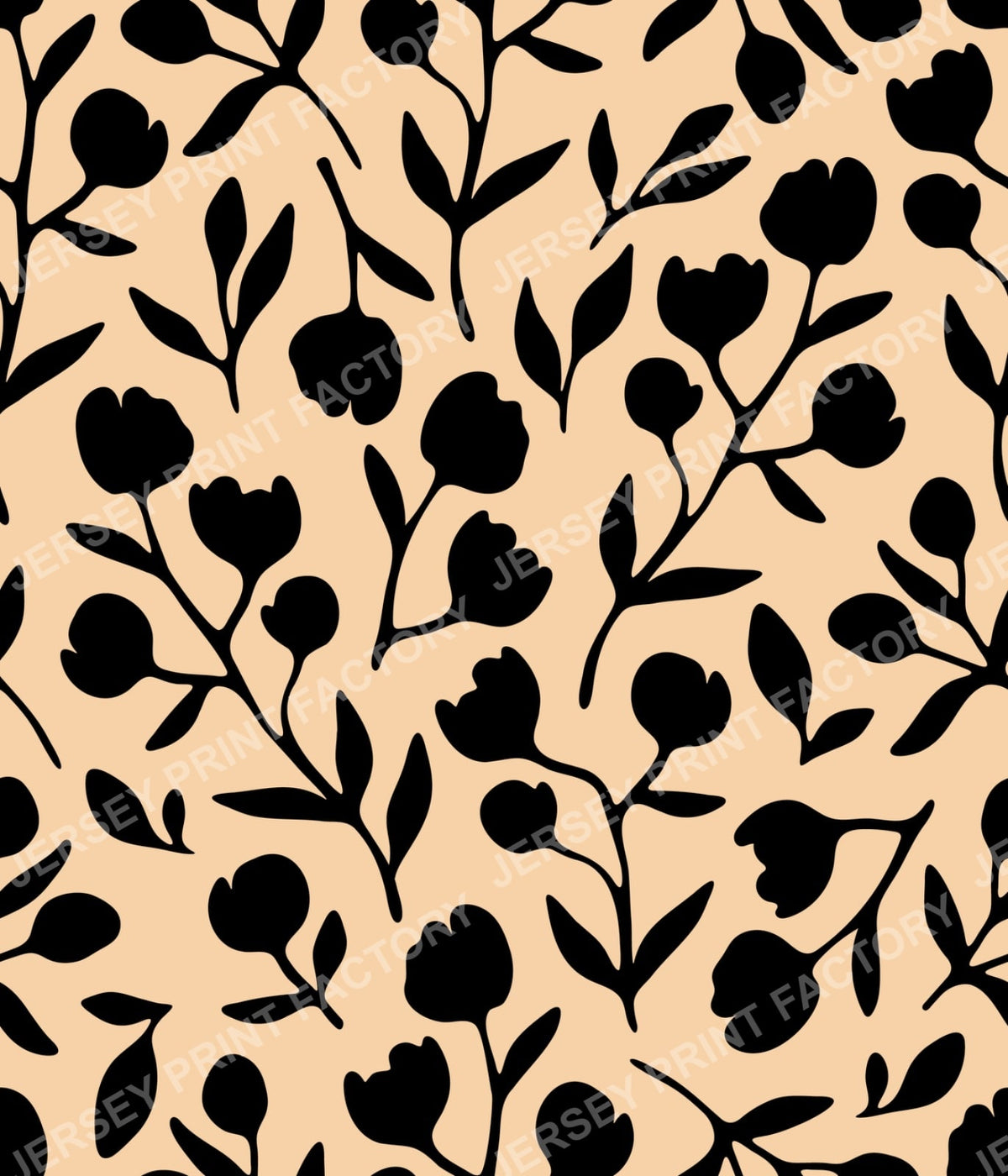 Fleurline - Modern Vintage Floral Silhouette - Black on Beige