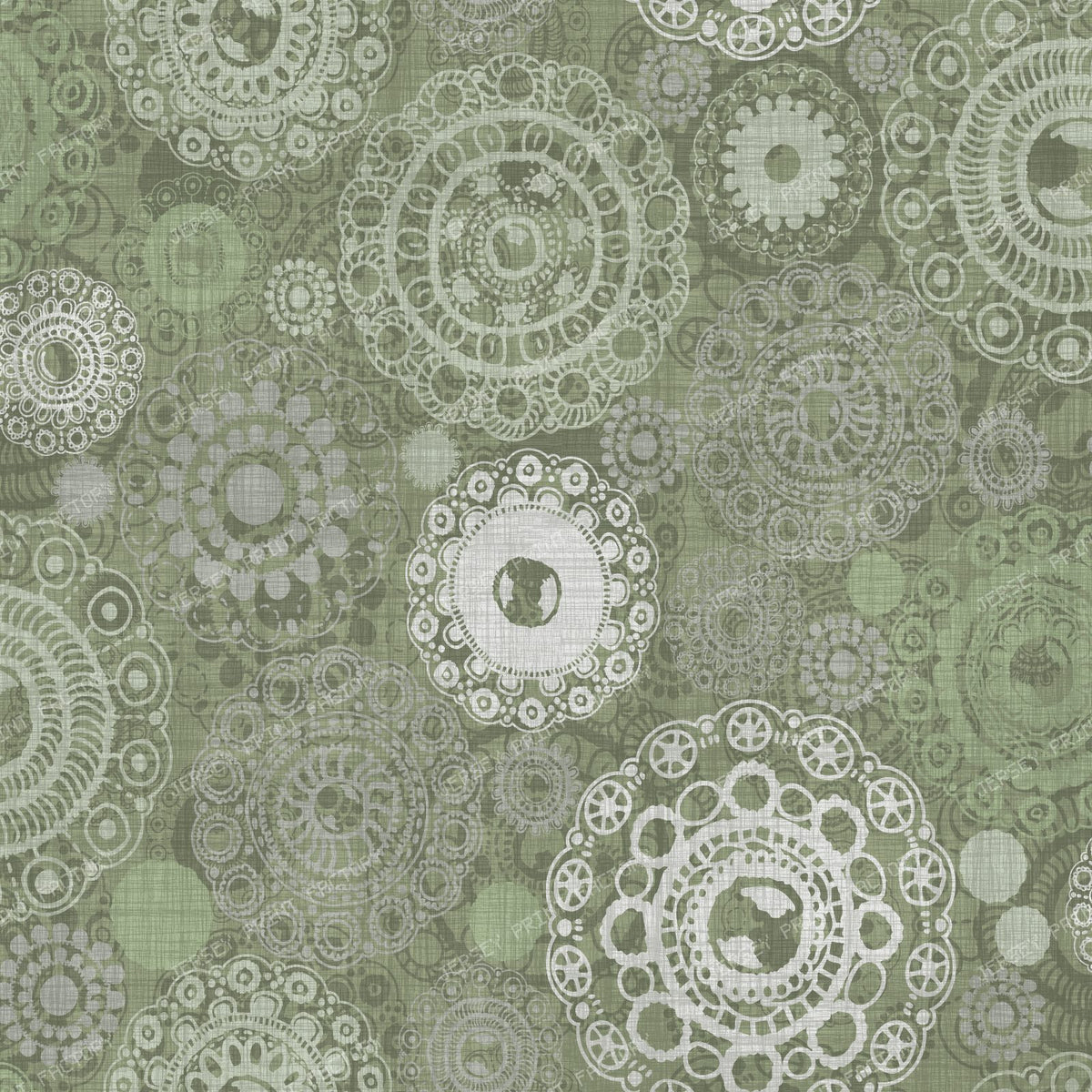 Vintage Ornamental Circles texturised green