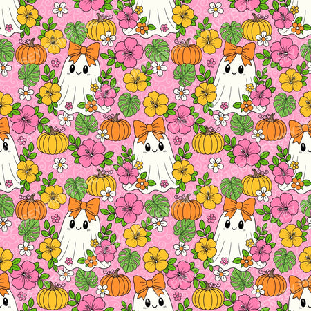 Halloween Girly Ghosts With Tropical Flowers On Pink