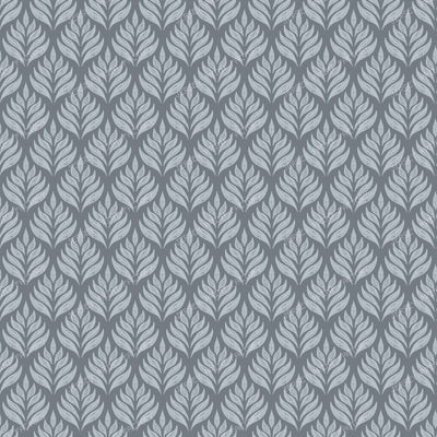 Botanical Floral Geometric Tile - Cottagecore Block Print Leaves - Charcoal Gray on White — Graphite Gray