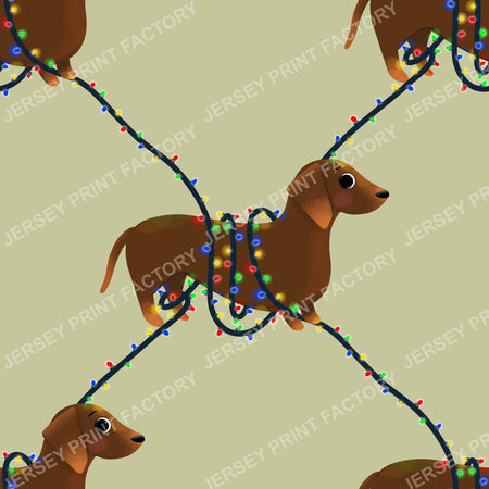 Sausage Dog in String Lights - Winter Weiner Festive Diamonds on Pastel Green