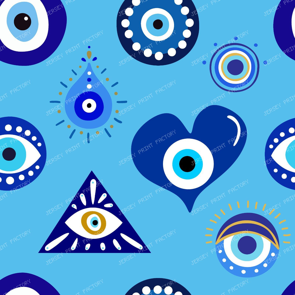 Evil Eye Pattern, Turkish Eye, Nazar, Mati, Mataki, Hamsa, Hearts — Blue 2