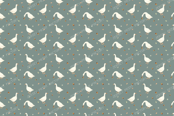 Watercolor autumn geese with acorns — sage, green, beige