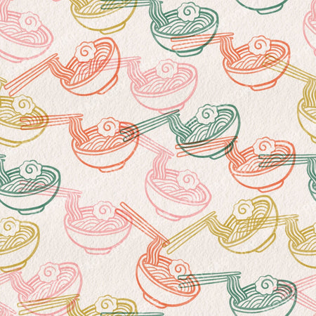 Ramen Noodles with Chopsticks - Muted Retro colours