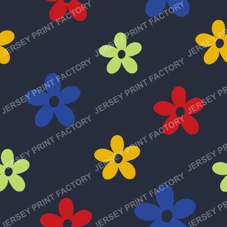 Bright simple flowers on navy blue