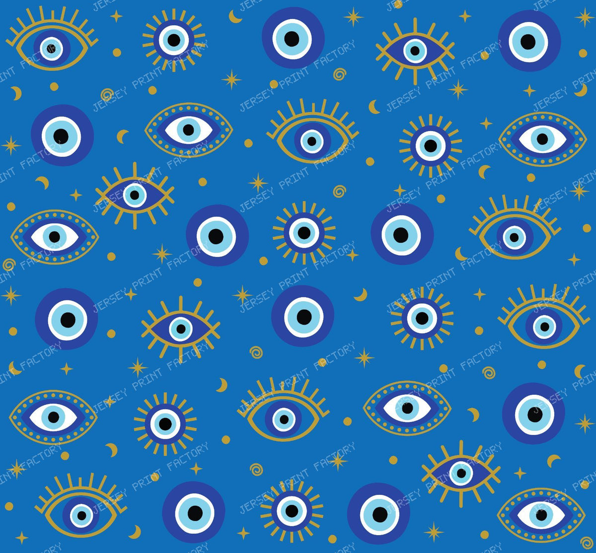 Evil Eye Pattern, Turkish Eye, Nazar, Mati, Mataki, Hamsa, Moon, Stars — Blue 2