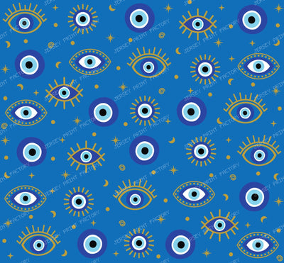 Evil Eye Pattern, Turkish Eye, Nazar, Mati, Mataki, Hamsa, Moon, Stars — Blue 2
