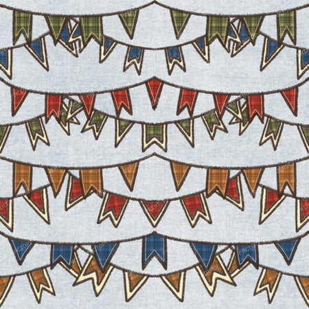 Plaid Harvest Festival Bunting Flags/ Old Harvest Lane Denim Blue