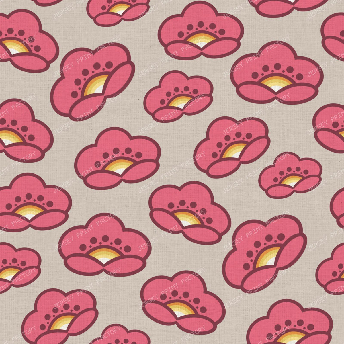 1970s Pink Mod Flowers - Retro Floral on Cool Gray — on Light Grey