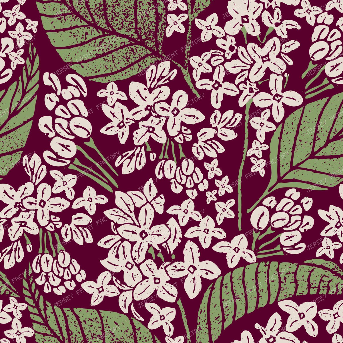Lilac Flower Bloom Block Print — Burgundy