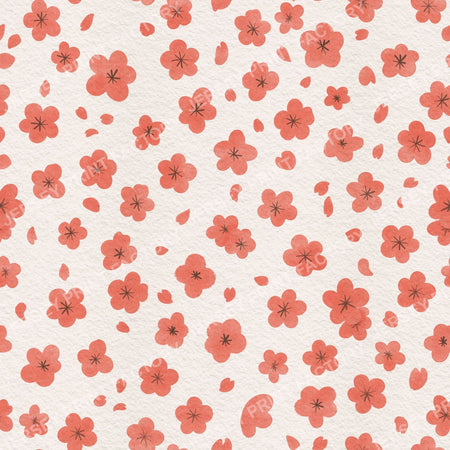 Sakura Cherry Blossom Flowers and Petals on Off White