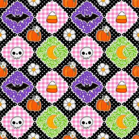 Halloween Patchwork Bats Skulls Pumpkins Candy Corn