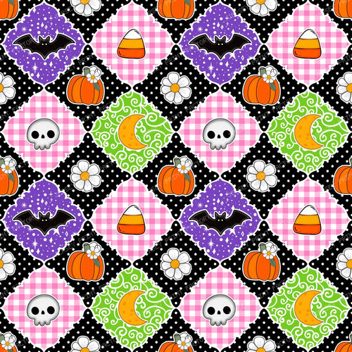 Halloween Patchwork Bats Skulls Pumpkins Candy Corn