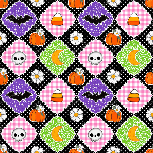 Halloween Patchwork Bats Skulls Pumpkins Candy Corn