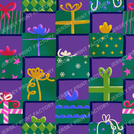 Christmas Gifts Checkerboard on Muted Purple — Purple