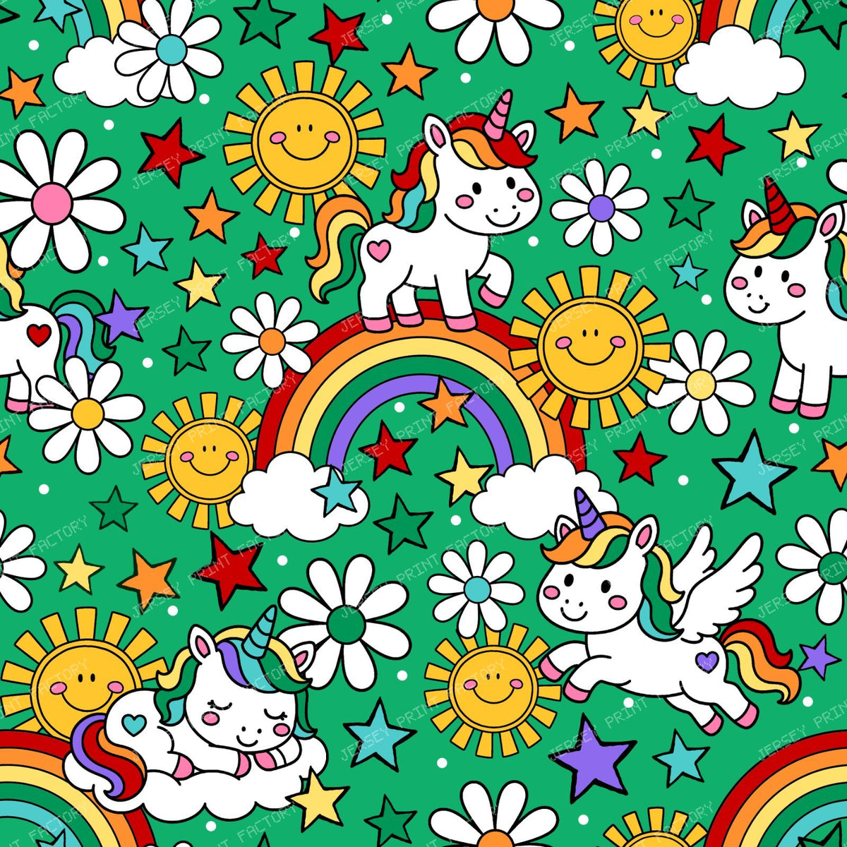 Unicorns Sunshine and Rainbows in Green