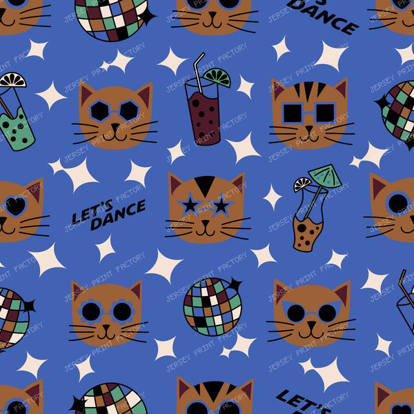 Disco cats party blue