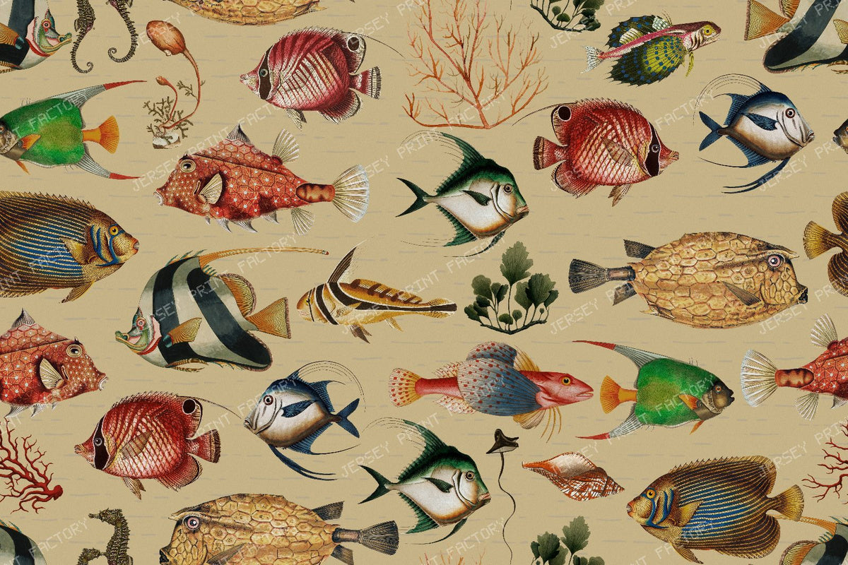 Vintage Tropical Fish with Exotic Marine Creatures and Underwater Sea Life - turquoise — Sand