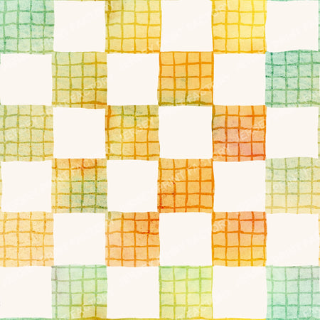 Orange and Teal Watercolor Checks